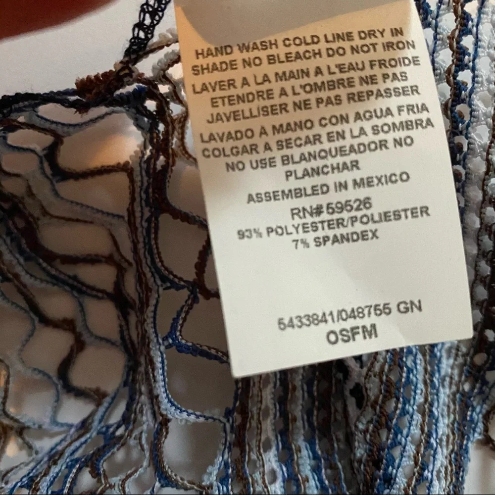 LUCKY BRAND SWIM COVERUP BLUE BROWN NET BOHEMIAN SHEER OS ONE SIZE